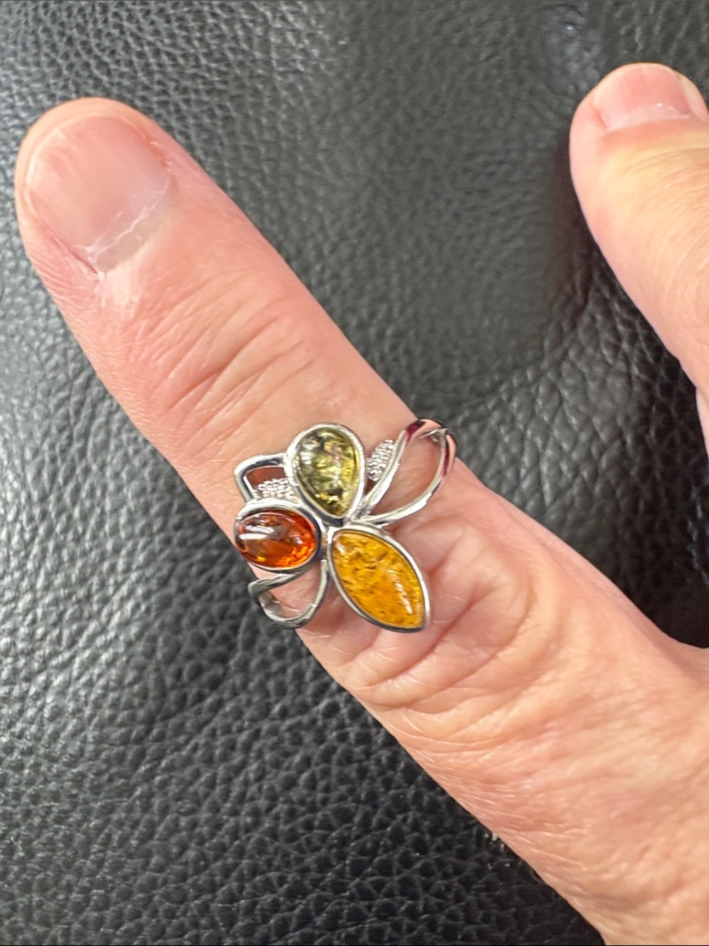 Sterling Silver Amber Ring The Polished Stones Amber Yellow Honey And Green Ring